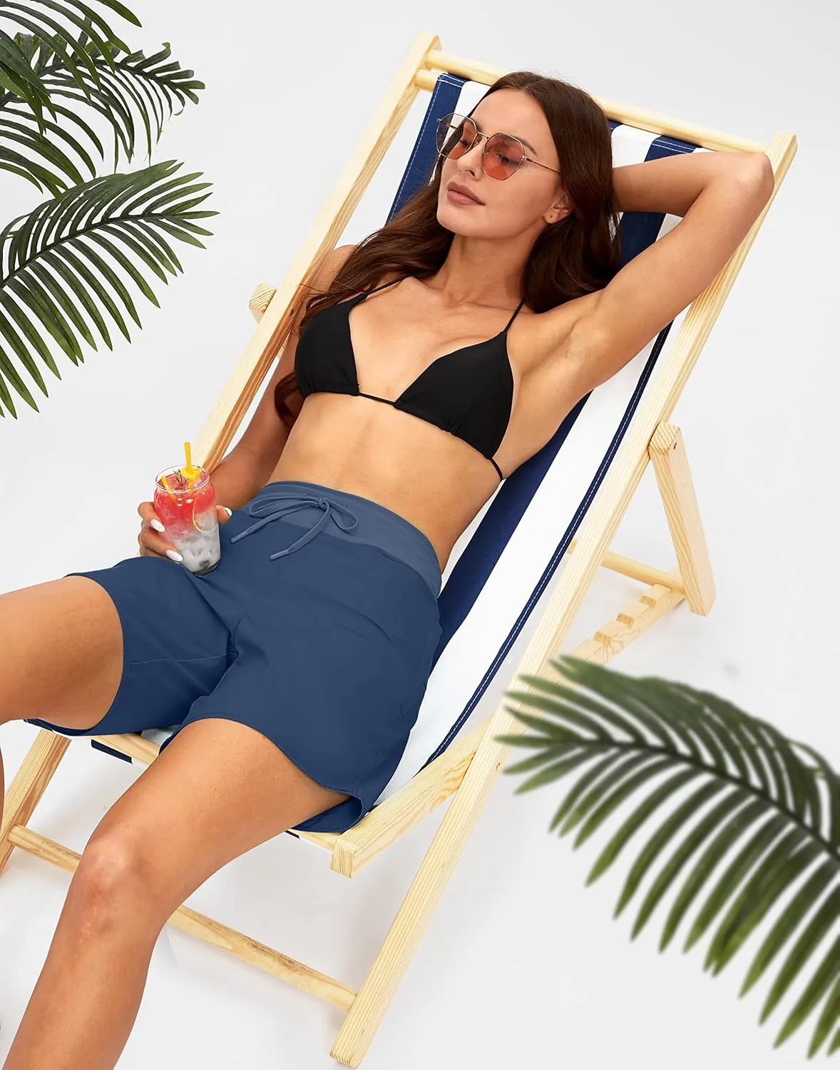 G Gradual Women's 7" Quick Dry High Waisted Swim Board Shorts with Zipper Pockets UPF 50  Beach Shorts for Women with Liner
