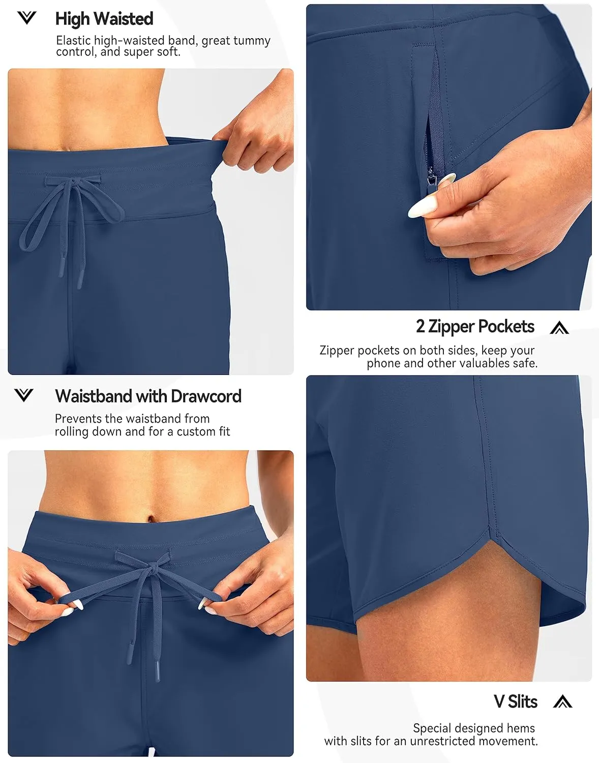 G Gradual Women's 7" Quick Dry High Waisted Swim Board Shorts with Zipper Pockets UPF 50  Beach Shorts for Women with Liner