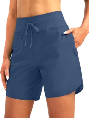 G Gradual Women's 7" Quick Dry High Waisted Swim Board Shorts with Zipper Pockets UPF 50  Beach Shorts for Women with Liner