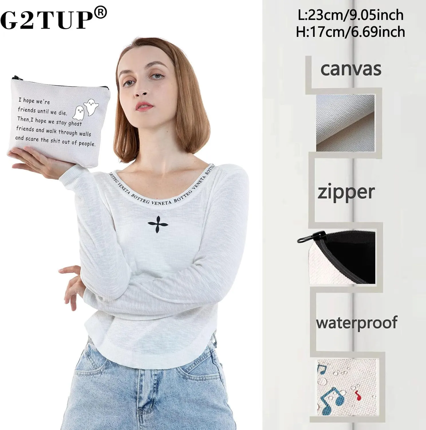 G2TUP Best Friends Ghost Gift Cosmetic Bag I Hope Were Friends Until We Die Ghost Funny Pouch for Bestie (Ghost friends white)