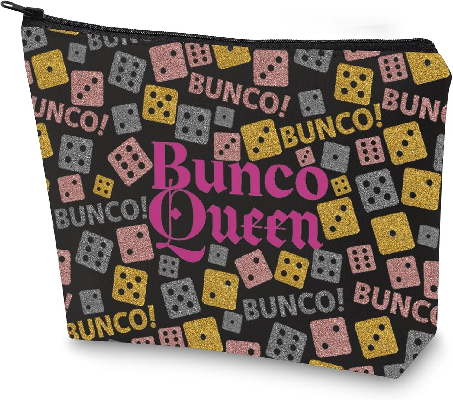G2TUP Bunco Game Night Cosmetic Bag Bunco Bag Bunco Queen Makeup Bag Bunco Dice Gamer Gift (Bunco Q Black New)