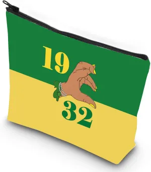 G2TUP Chi Girl 1932 Green And Yellow Make Up Cosmetic Bag Nursing Sorority XHO Gift Black Nurse Zipper Bag (1932 makeup bag)