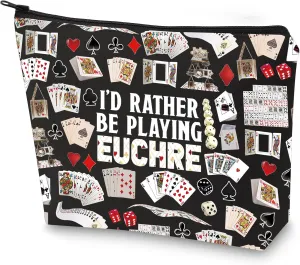 G2TUP Euchre Player Makeup Bag Euchre Game Bag I'd Rather be Playing Euchre Card Game Gift Pouch (Playing Euchre New)