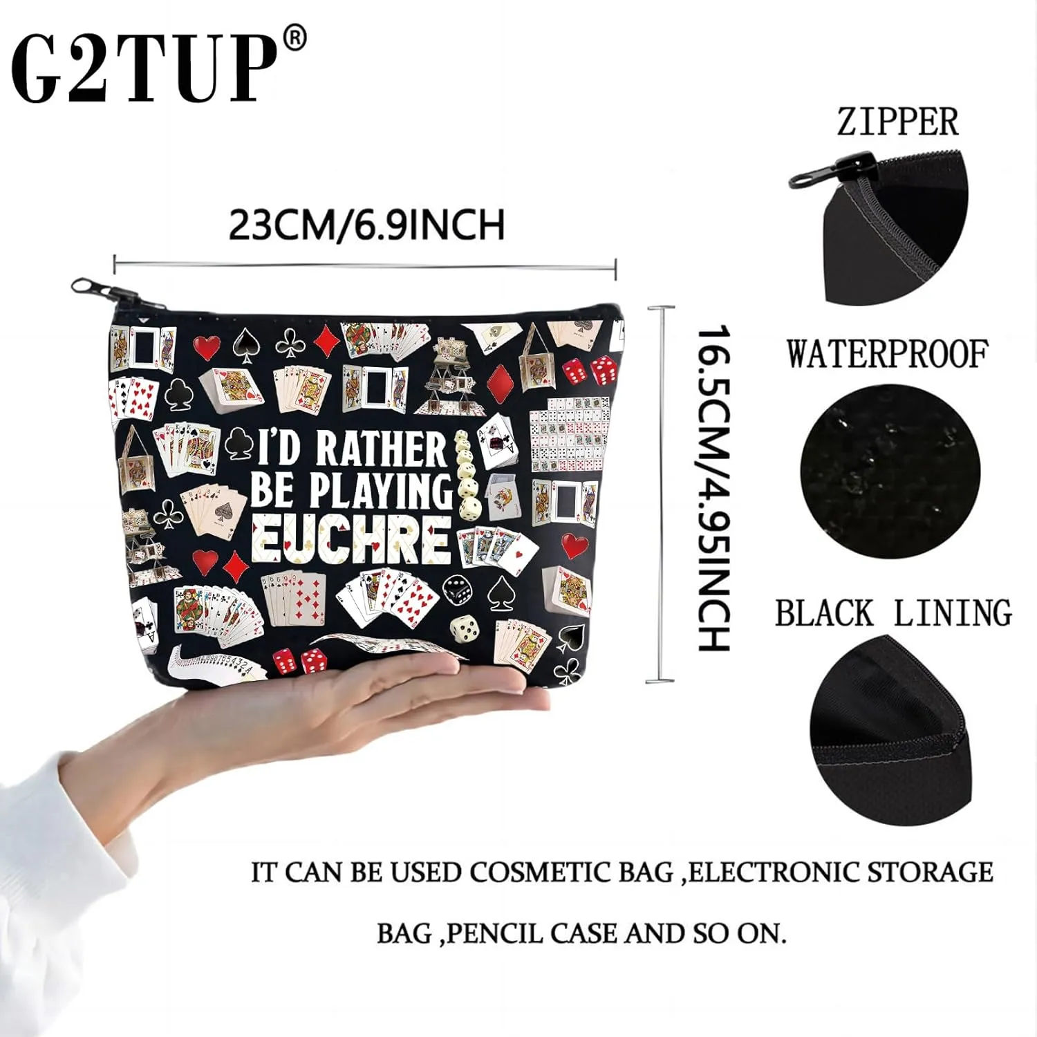 G2TUP Euchre Player Makeup Bag Euchre Game Bag I'd Rather be Playing Euchre Card Game Gift Pouch (Playing Euchre New)
