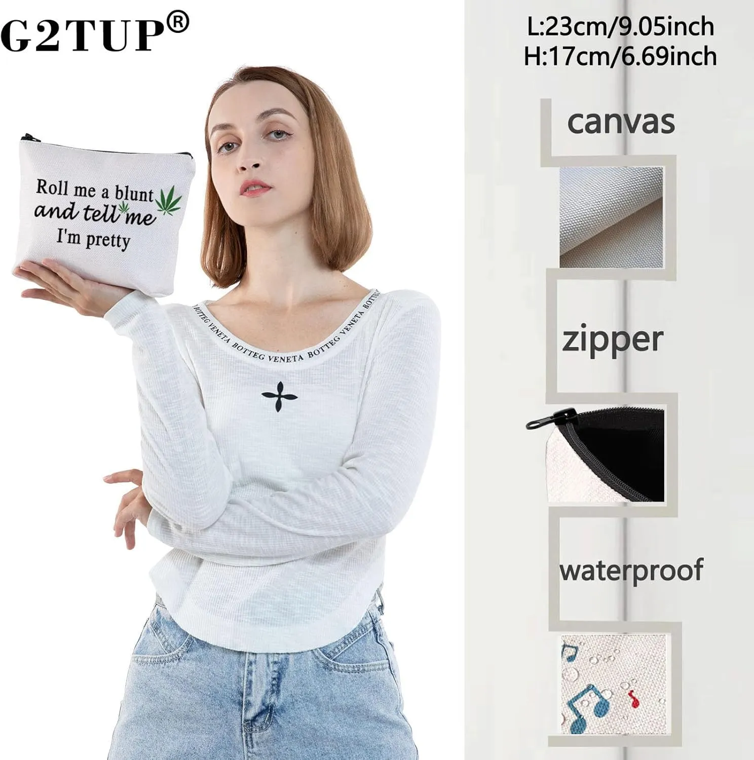 G2TUP Leaf Accessories Bag for Women Funny Cosmetic Bag Roll Me a Blunt and Tell Me I'm Pretty Zipper Pouch (Blunt makeup bag)
