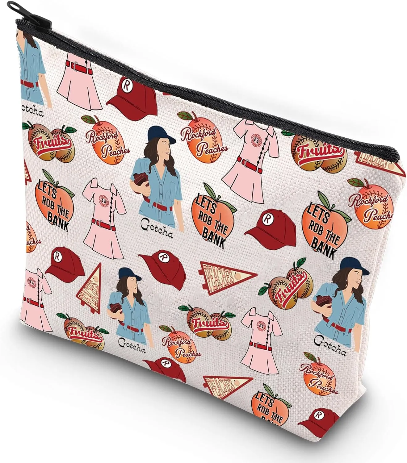 G2TUP Peaches Inspired Makeup Bag Peaches Baseball Travel Cosmetic Organizer Rockford Zipper Pouch (Peaches Makeup Bag)