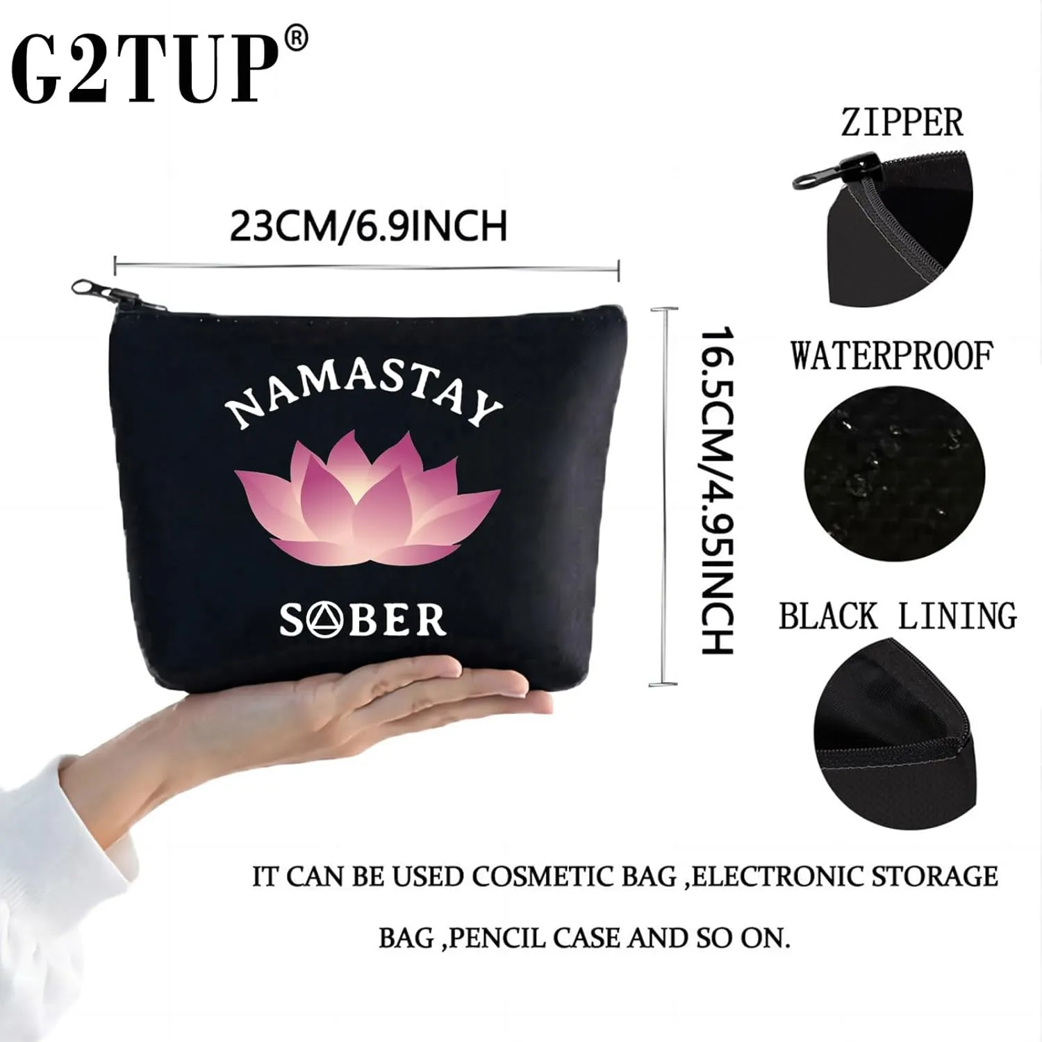 G2TUP Sober Gifts for Women Sober NA AA Sobriety Recovery Makeup Cosmetic Bag 12 Step Recovery Gifts (Sober Black Makeup Bag)