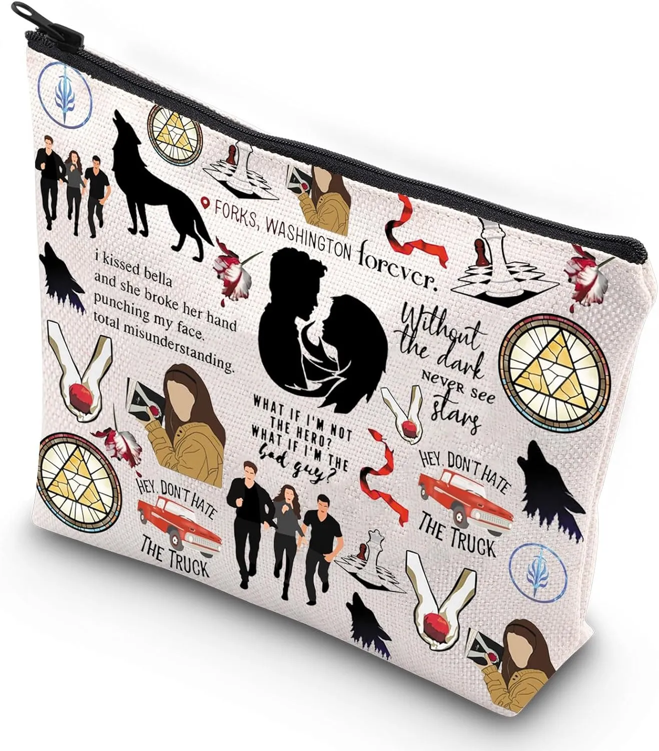 G2TUP Vampire Movie Edward Makeup Bag Bella Jacob Edward Fan Toiletry Bag Edward and Bella Forever Zip Organizer (Edward Bella makeup bag)