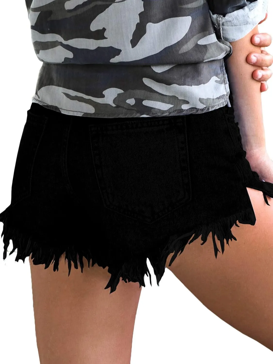 Govc Womens Jean Shorts Mid-Rise Frayed Raw Hemline Ripped Denim Short Jeans
