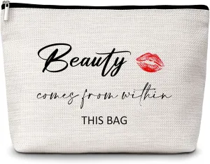 GREOXG Beauty Comes from Within This Bag Makeup Bag, Small Travel Cosmetic Bag with Zipper, Cute Makeup Pouch Gift Ideas for Women Teen Girls Friends Mom Sisters Birthday Christmas Wedding-E50
