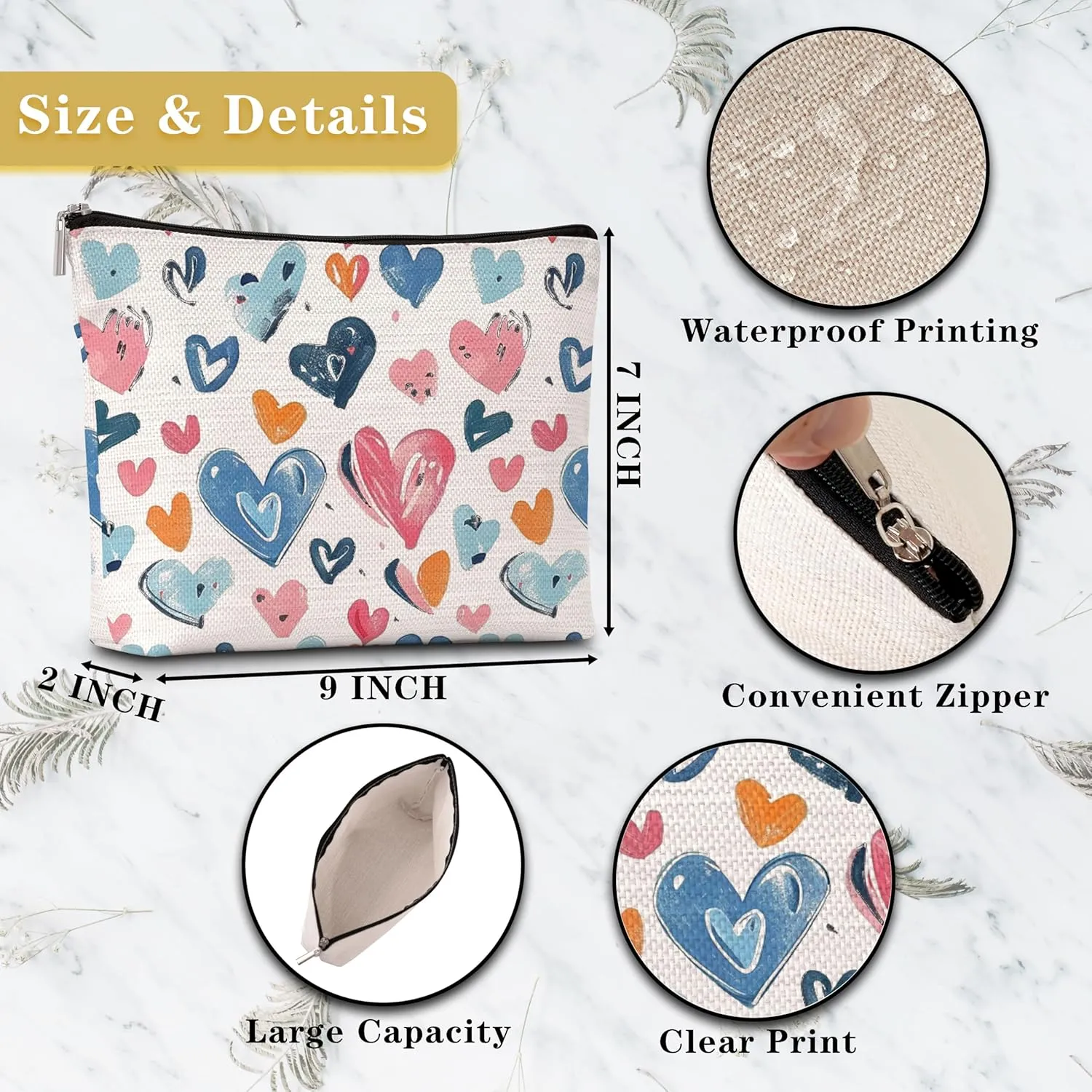 GREOXG Heart Makeup Bag, Small Travel Cosmetic Bag with Zipper, Cute Makeup Pouch Gift Ideas for Women Teen Girls Friends Mom Sisters Teacher Birthday Christmas Wedding Graduation-E24