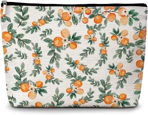 GREOXG Orange Print Makeup Bag, Small Travel Cosmetic Bag with Zipper, Cute Makeup Pouch Gift Ideas for Women Teen Girls Friends Mom Sisters Teacher Birthday Christmas Wedding Graduation-E31