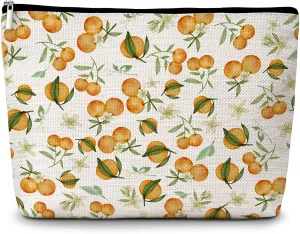 GREOXG Orange Print Makeup Bag, Small Travel Cosmetic Bag with Zipper, Cute Makeup Pouch Gift Ideas for Women Teen Girls Friends Mom Sisters Teacher Birthday Christmas Wedding Graduation-E32