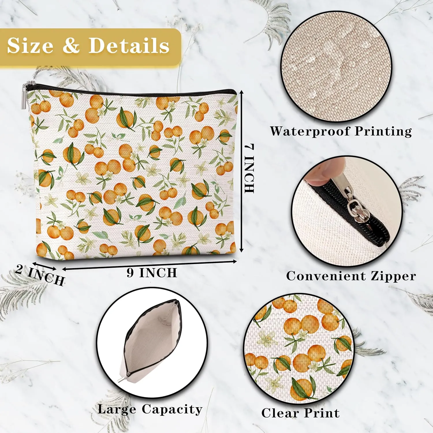 GREOXG Orange Print Makeup Bag, Small Travel Cosmetic Bag with Zipper, Cute Makeup Pouch Gift Ideas for Women Teen Girls Friends Mom Sisters Teacher Birthday Christmas Wedding Graduation-E32