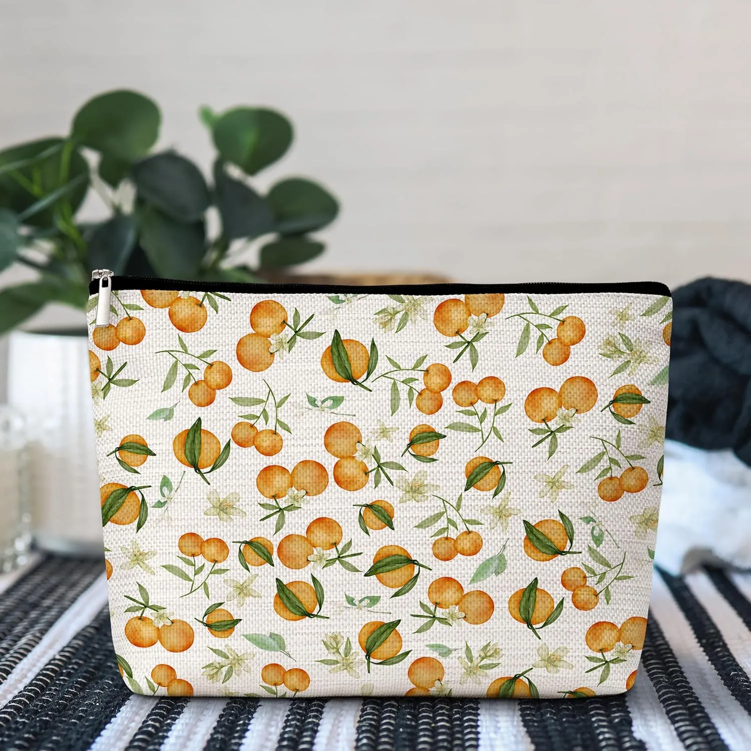 GREOXG Orange Print Makeup Bag, Small Travel Cosmetic Bag with Zipper, Cute Makeup Pouch Gift Ideas for Women Teen Girls Friends Mom Sisters Teacher Birthday Christmas Wedding Graduation-E32