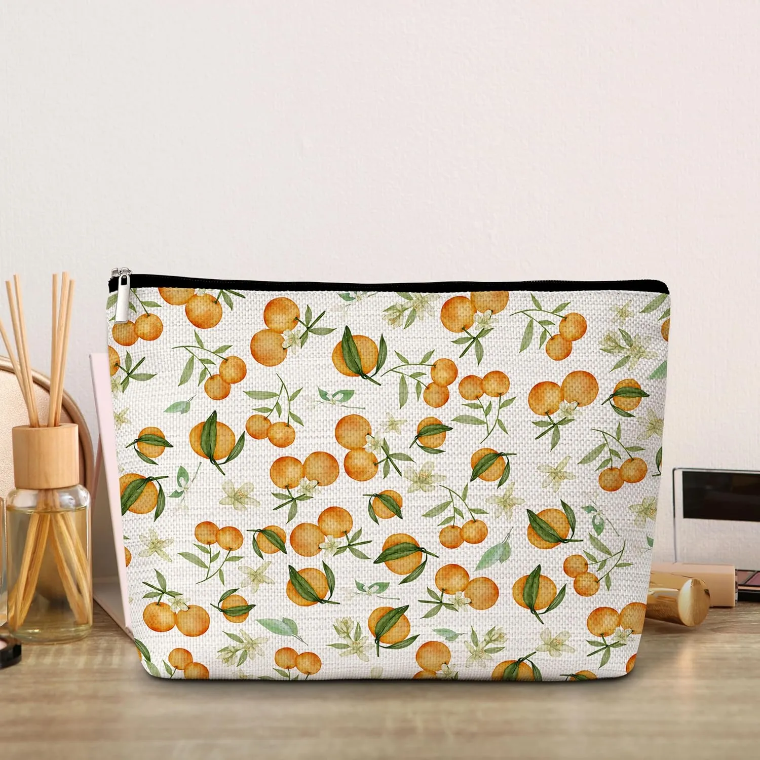 GREOXG Orange Print Makeup Bag, Small Travel Cosmetic Bag with Zipper, Cute Makeup Pouch Gift Ideas for Women Teen Girls Friends Mom Sisters Teacher Birthday Christmas Wedding Graduation-E32