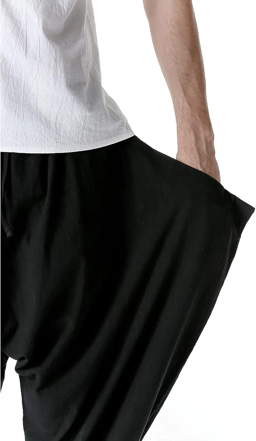 GTHTTT Men's Loose Stretchy Waist Casual Ankle Length Relaxed Fit Pants Wide Leg Trousers Drawstring Harem Yoga Baggy Pants