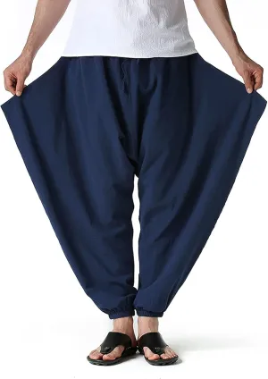 GTHTTT Men's Loose Stretchy Waist Casual Ankle Length Relaxed Fit Pants Wide Leg Trousers Drawstring Harem Yoga Baggy Pants