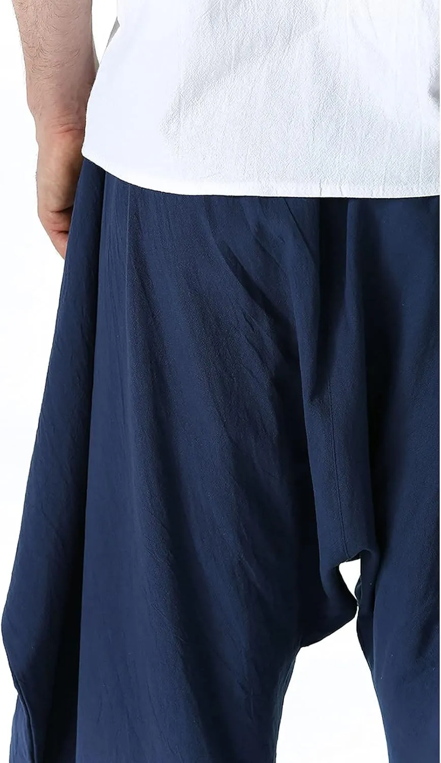 GTHTTT Men's Loose Stretchy Waist Casual Ankle Length Relaxed Fit Pants Wide Leg Trousers Drawstring Harem Yoga Baggy Pants