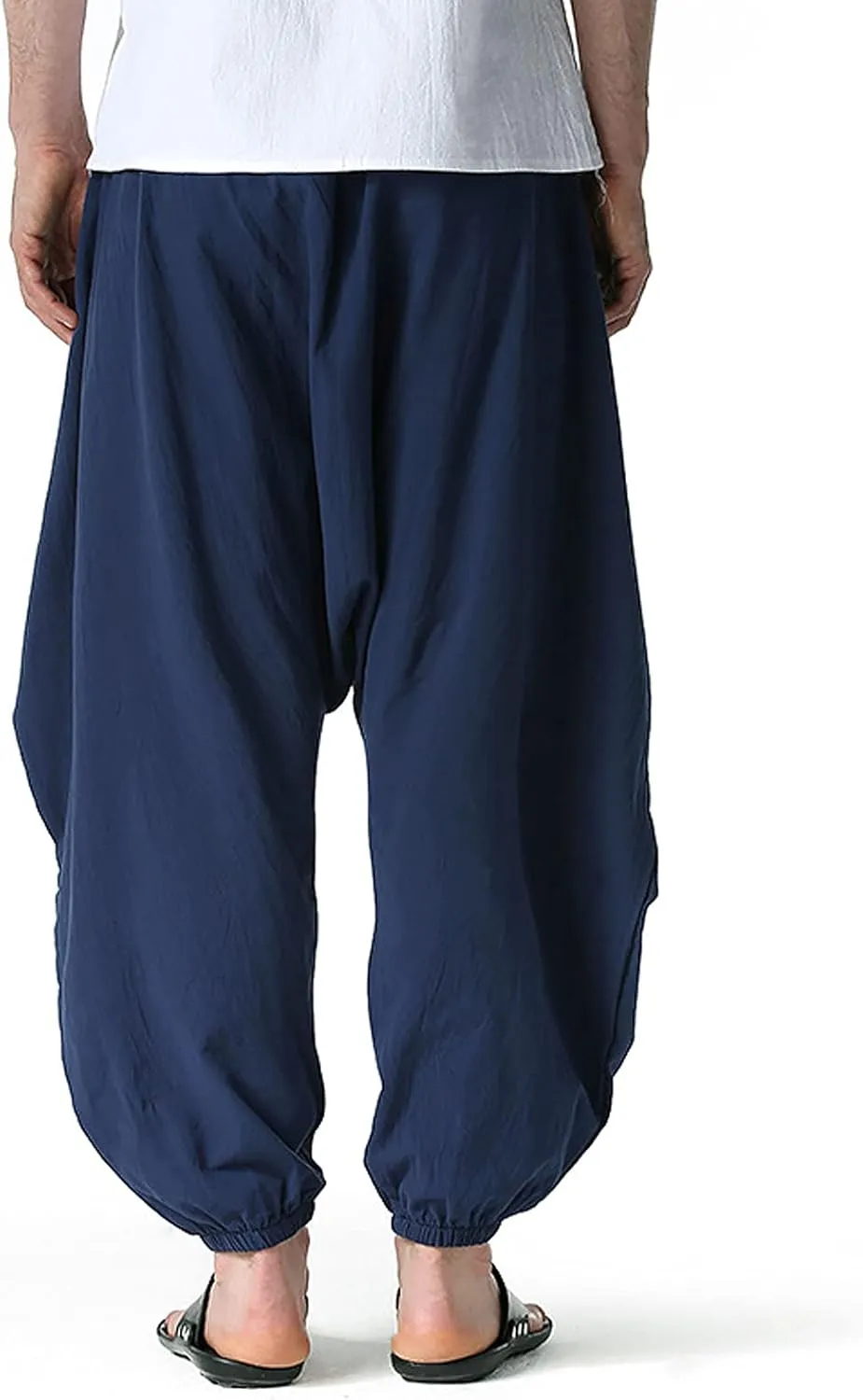 GTHTTT Men's Loose Stretchy Waist Casual Ankle Length Relaxed Fit Pants Wide Leg Trousers Drawstring Harem Yoga Baggy Pants