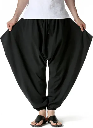 GTHTTT Men's Loose Stretchy Waist Casual Ankle Length Relaxed Fit Pants Wide Leg Trousers Drawstring Harem Yoga Baggy Pants