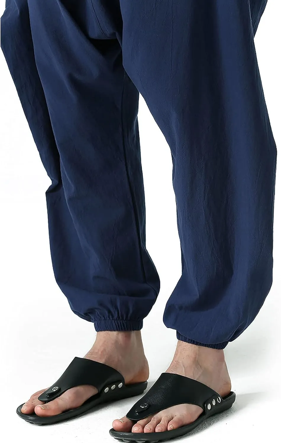 GTHTTT Men's Loose Stretchy Waist Casual Ankle Length Relaxed Fit Pants Wide Leg Trousers Drawstring Harem Yoga Baggy Pants