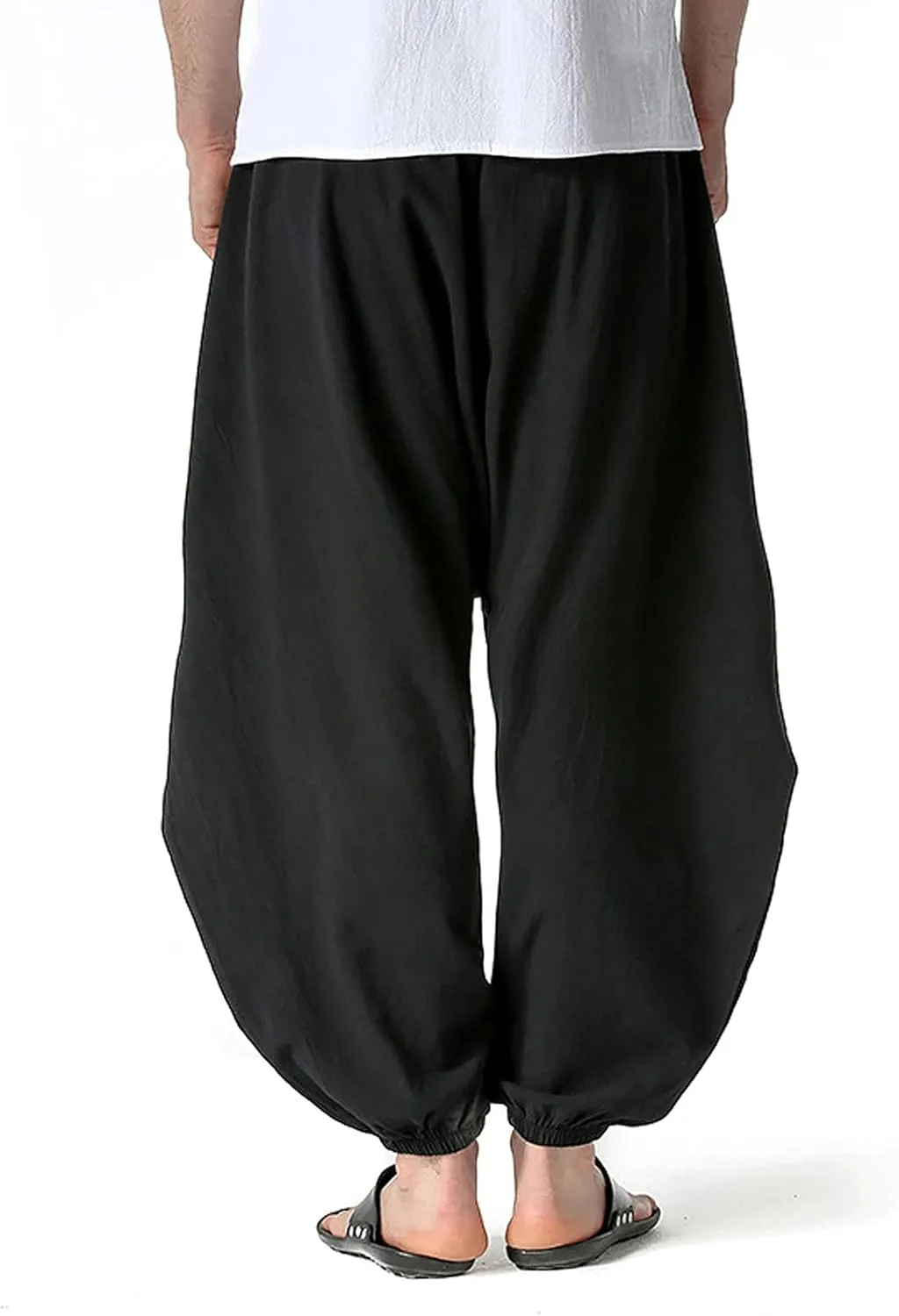 GTHTTT Men's Loose Stretchy Waist Casual Ankle Length Relaxed Fit Pants Wide Leg Trousers Drawstring Harem Yoga Baggy Pants