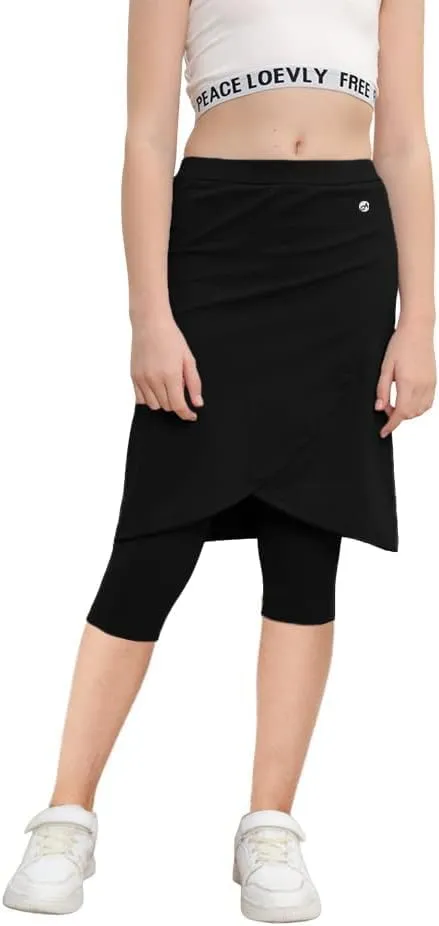 Haloumoning Girls Elastic Waist Knee Length Skirts with Leggings Kids Cute Active Golf Tennis Skorts 4-14 Years
