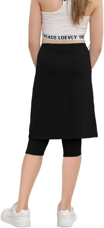 Haloumoning Girls Elastic Waist Knee Length Skirts with Leggings Kids Cute Active Golf Tennis Skorts 4-14 Years
