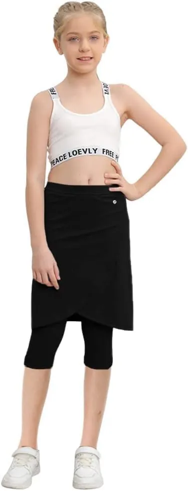 Haloumoning Girls Elastic Waist Knee Length Skirts with Leggings Kids Cute Active Golf Tennis Skorts 4-14 Years