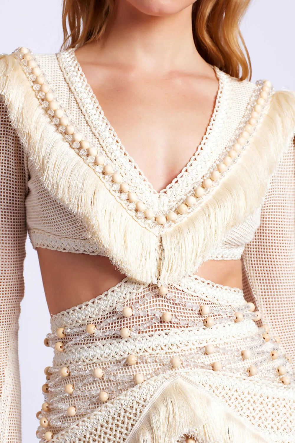 Hand-Beaded Fringe Mini Dress