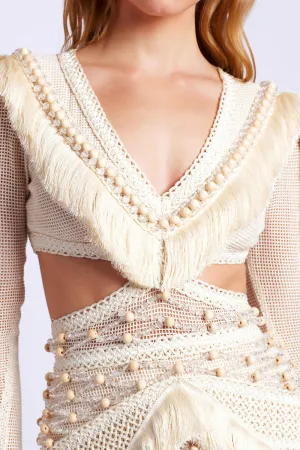 Hand-Beaded Fringe Mini Dress