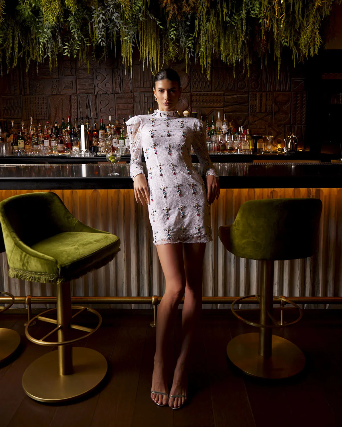 Hand-Beaded Lace Mini Dress