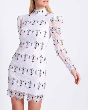 Hand-Beaded Lace Mini Dress