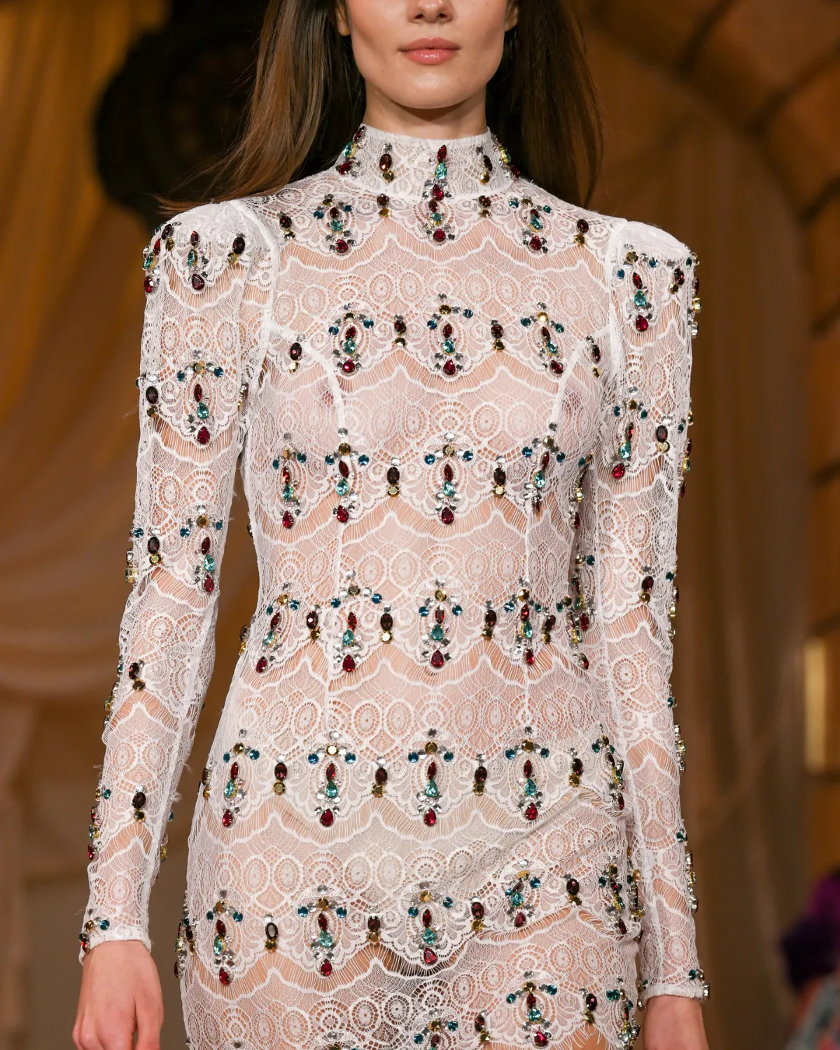 Hand-Beaded Lace Mini Dress