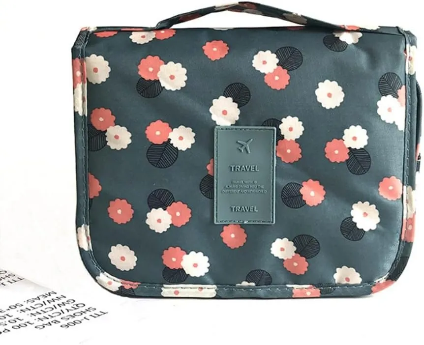 Hanging Toiletry Bag Portable Travel Organizer Carry Cosmetic Makeup Bag, Wash Organizer Storage Pouch Bag (Blue Flower), PP022002
