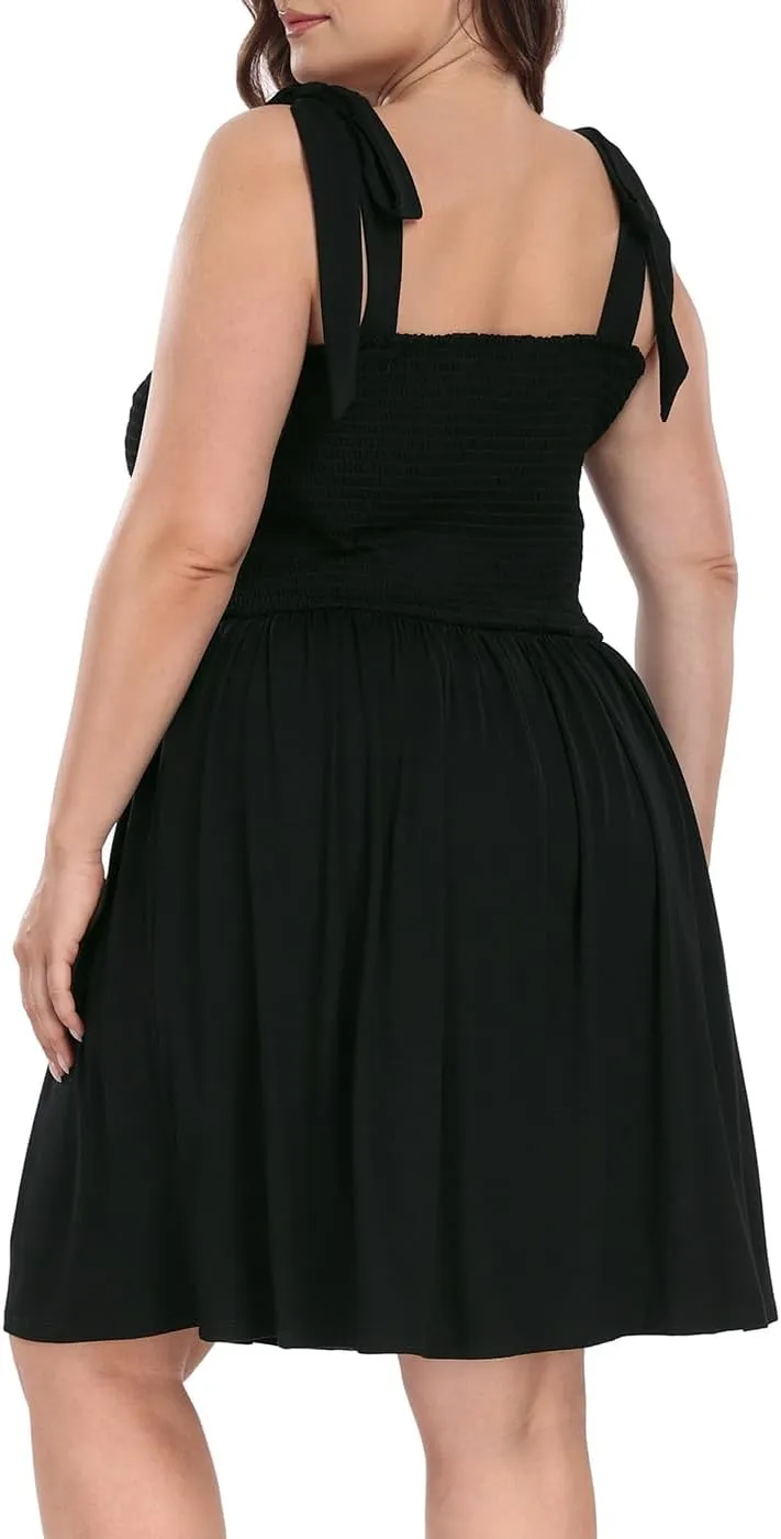 HDE Womens Plus Size Romper Dress with Built in Shorts Tie Shoulder Summer Dress