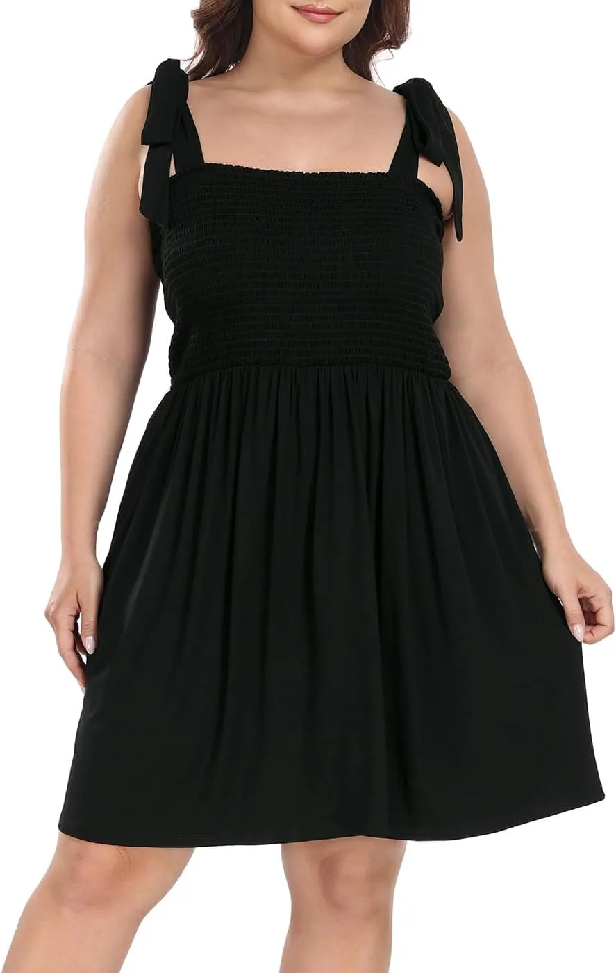 HDE Womens Plus Size Romper Dress with Built in Shorts Tie Shoulder Summer Dress