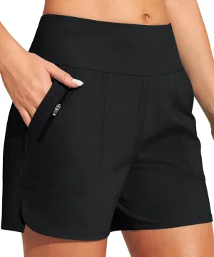 Heathyoga 5" Swim Board Shorts Women Strechy High Waisted Bathing Suits Bottoms Quick Dry UPF 50  Beach Shorts with Liner