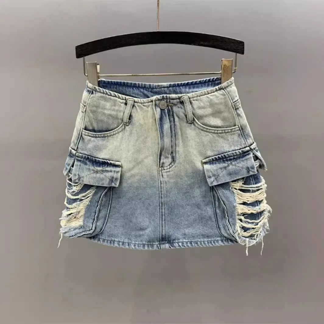High Waisted Mini Denim Skirt Women Denim Cargo Skirt Summer Grunge Clothes Bodycon Y2K Streetwear Jean Skirt