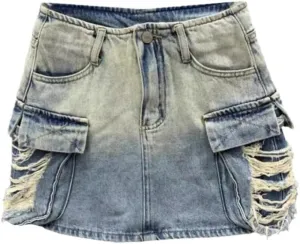 High Waisted Mini Denim Skirt Women Denim Cargo Skirt Summer Grunge Clothes Bodycon Y2K Streetwear Jean Skirt