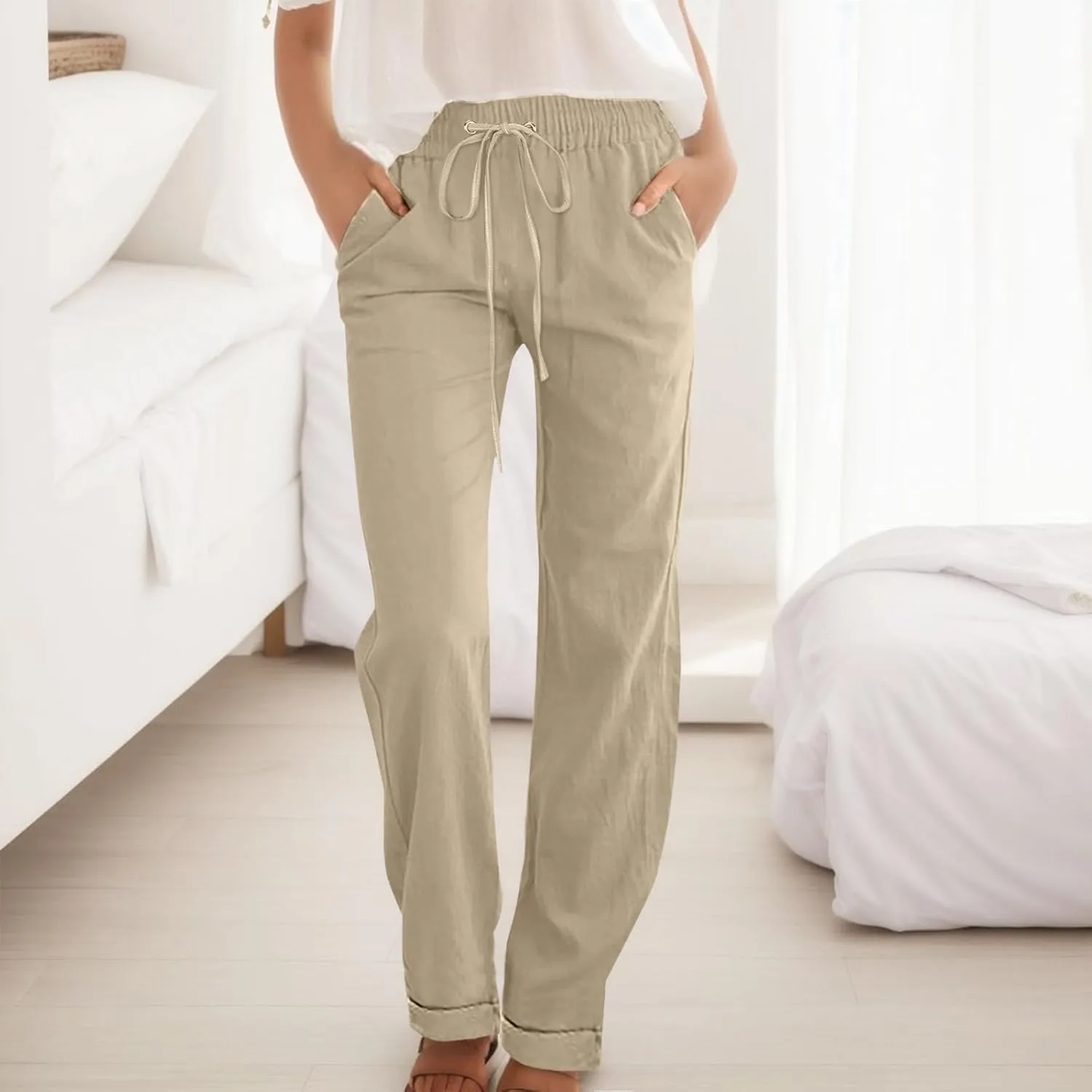High Waisted Work Pants for Women Winter Knit Work Slacks with Pockets Barrel Pants Flare Leggings