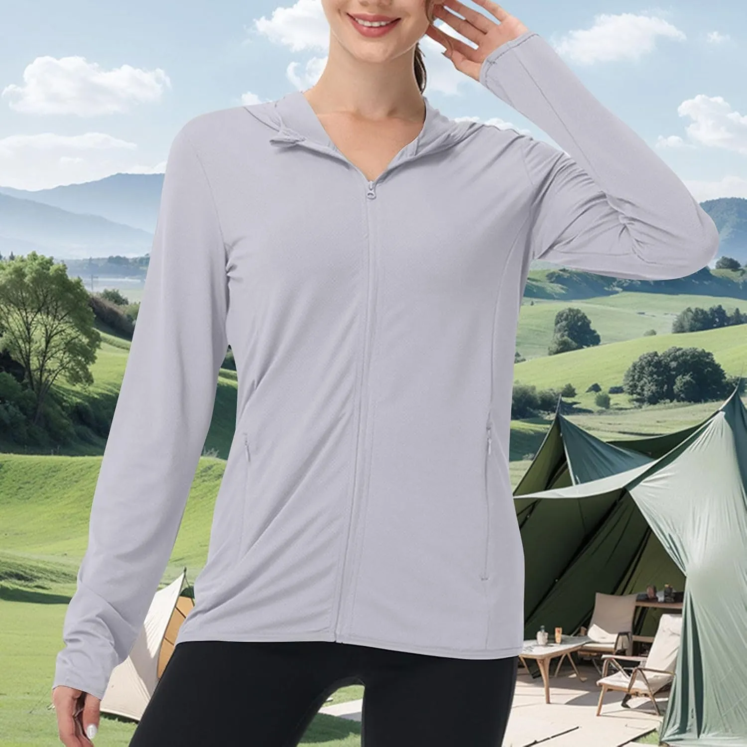 Hoodies for Women UPF 50  Sun Protection Shirts Lightweight Long Sleeve Sun Hoodie Jacket with Pockets for Hiking Outdoor