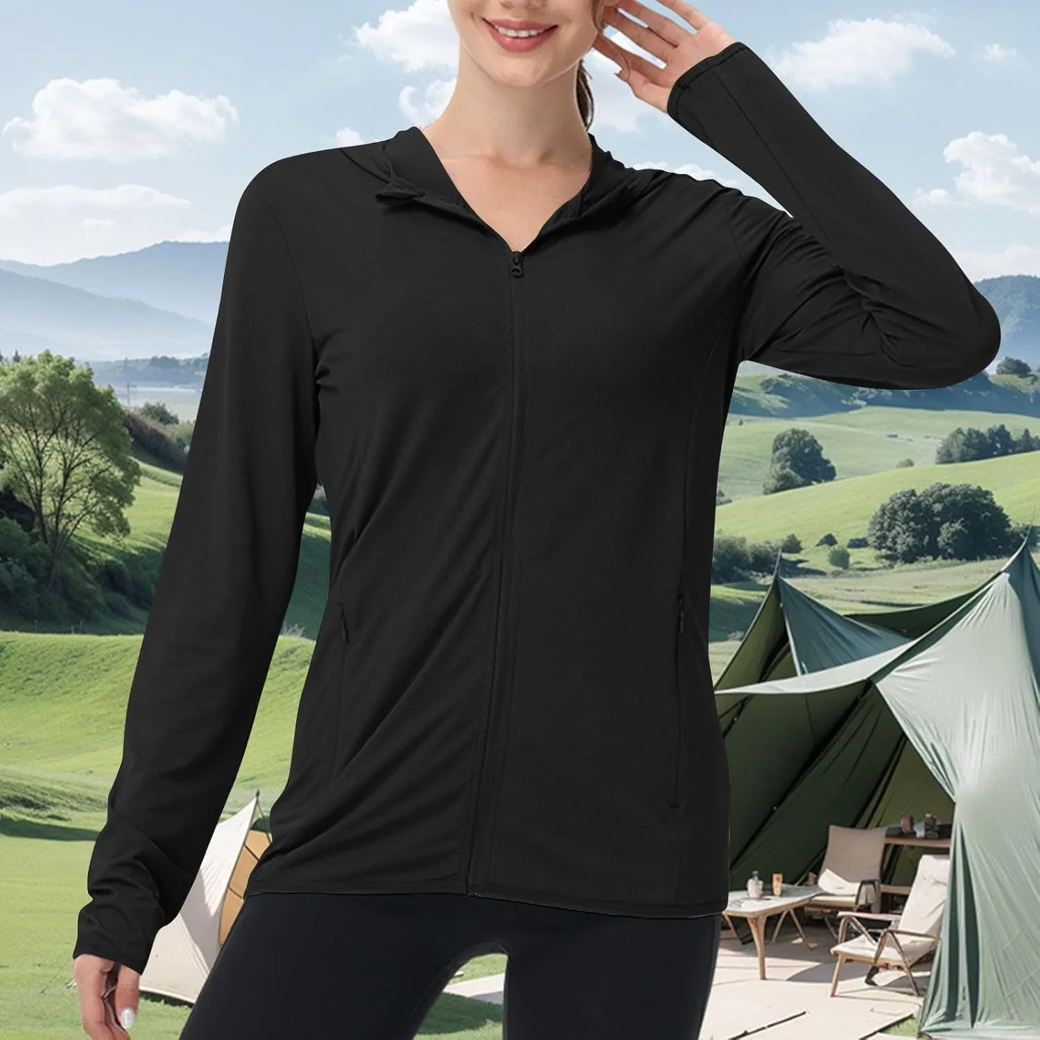 Hoodies for Women UPF 50  Sun Protection Shirts Lightweight Long Sleeve Sun Hoodie Jacket with Pockets for Hiking Outdoor