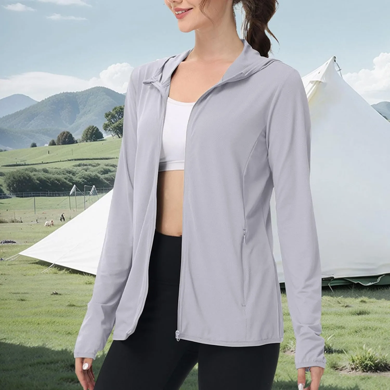 Hoodies for Women UPF 50  Sun Protection Shirts Lightweight Long Sleeve Sun Hoodie Jacket with Pockets for Hiking Outdoor