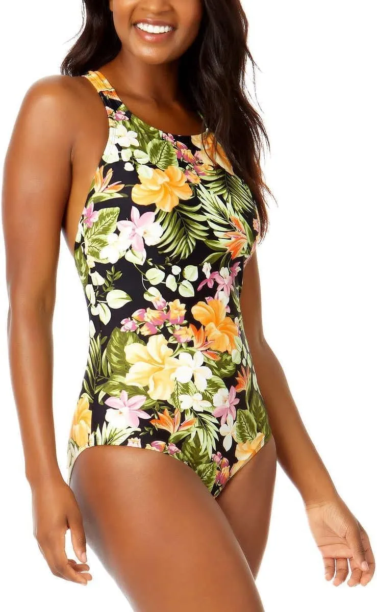 Hurley Womens's UPF 50  Sun Protection Floral One Piece Swimsuit