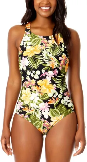 Hurley Womens's UPF 50  Sun Protection Floral One Piece Swimsuit
