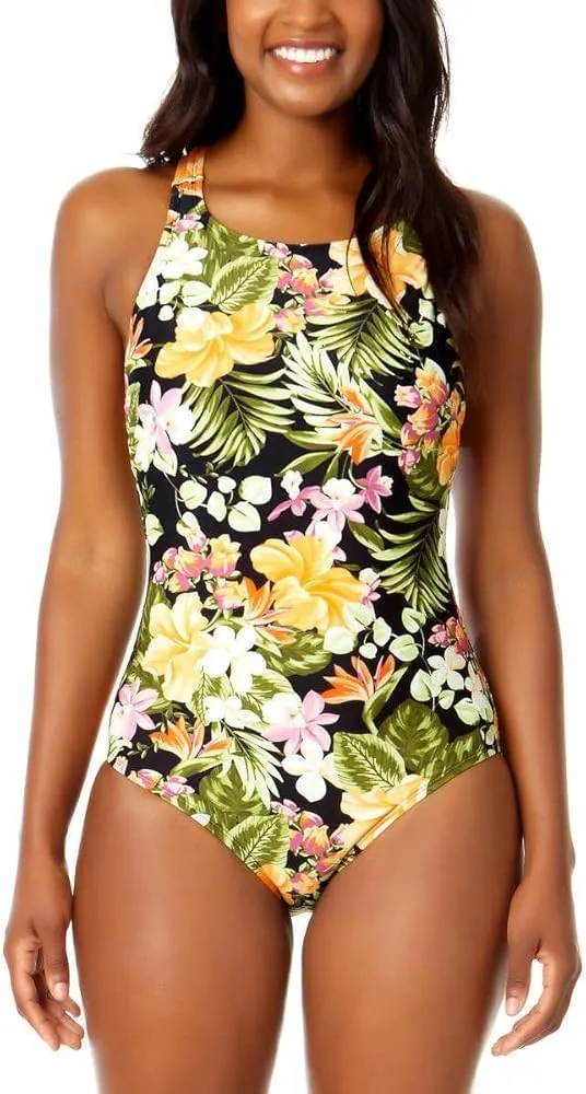 Hurley Womens's UPF 50  Sun Protection Floral One Piece Swimsuit