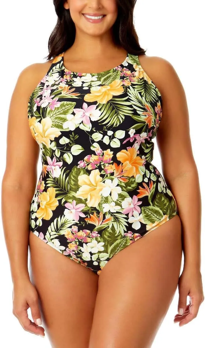 Hurley Womens's UPF 50  Sun Protection Floral One Piece Swimsuit