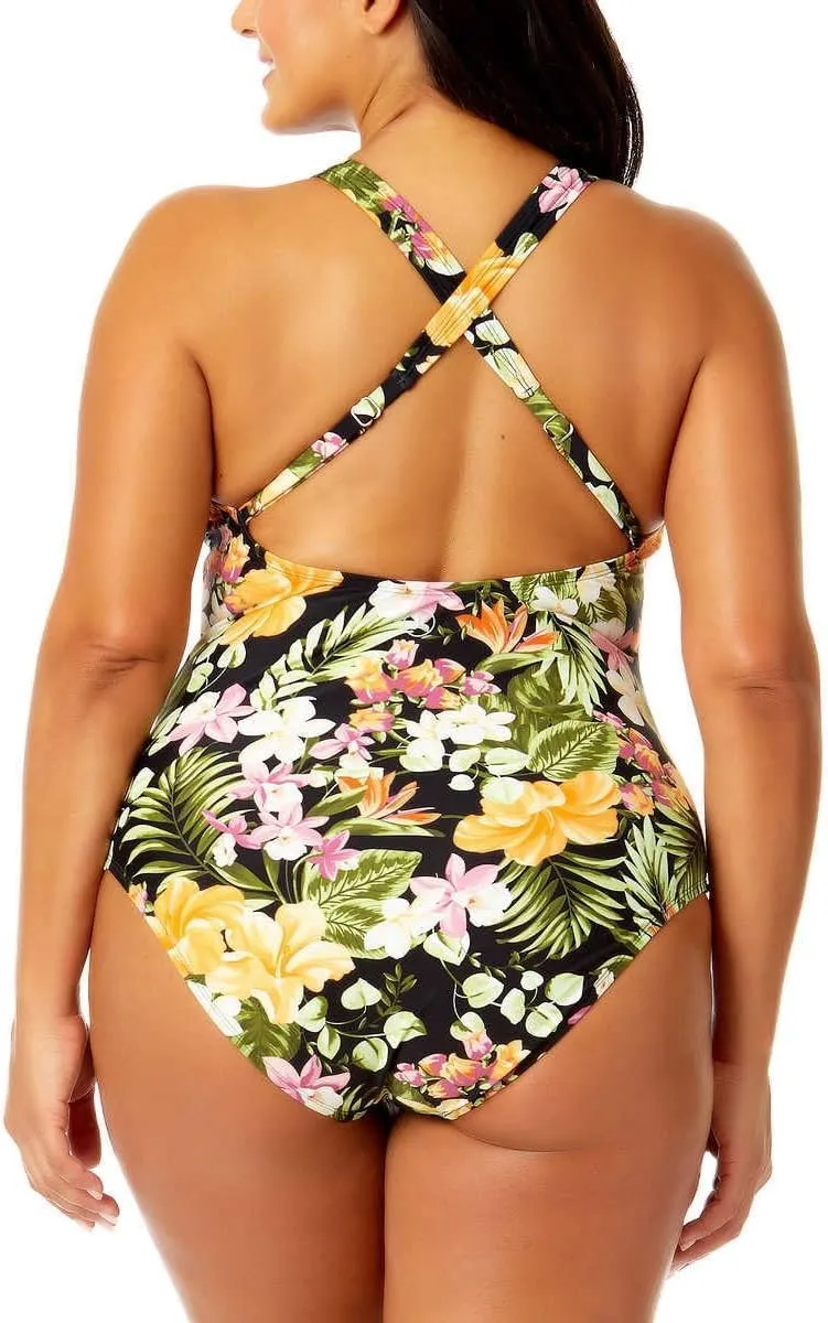 Hurley Womens's UPF 50  Sun Protection Floral One Piece Swimsuit